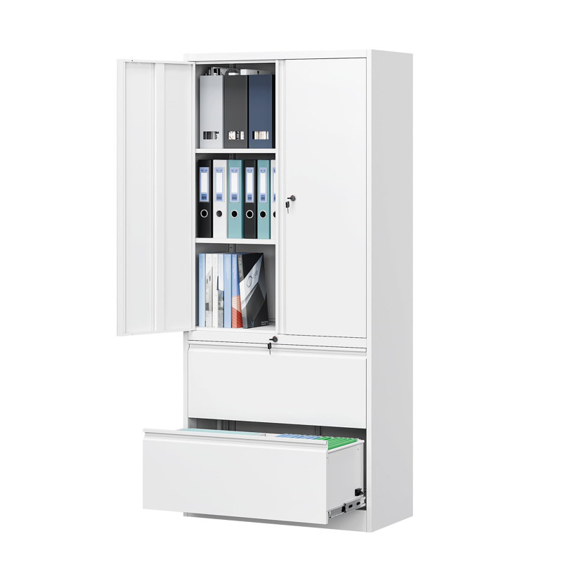 Armoires de rangement en métal - 2 tiroirs avec serrure et tablettes réglables - Classeur légal / lettre / a4 / f4g, Blanc