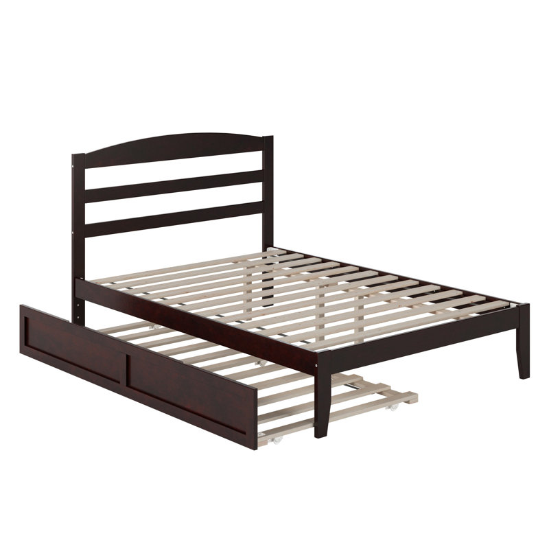 Lit plateforme en bois massif avec lit gigogne Elliana, Espresso, Double