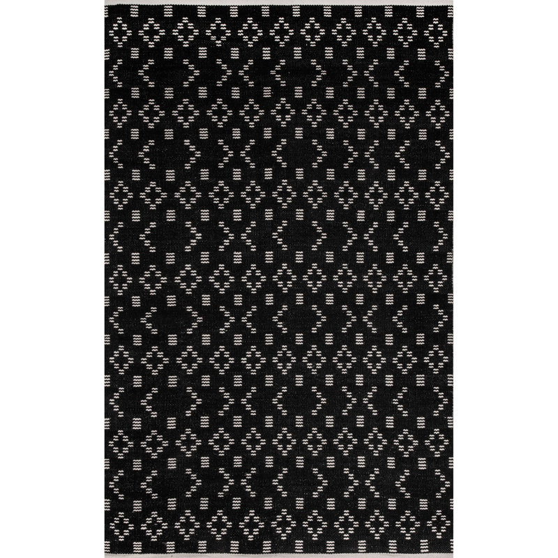 Tapis de zone noire en coton fait main à tissage plat Evenson, Rectangle 5 pi x 8 pi