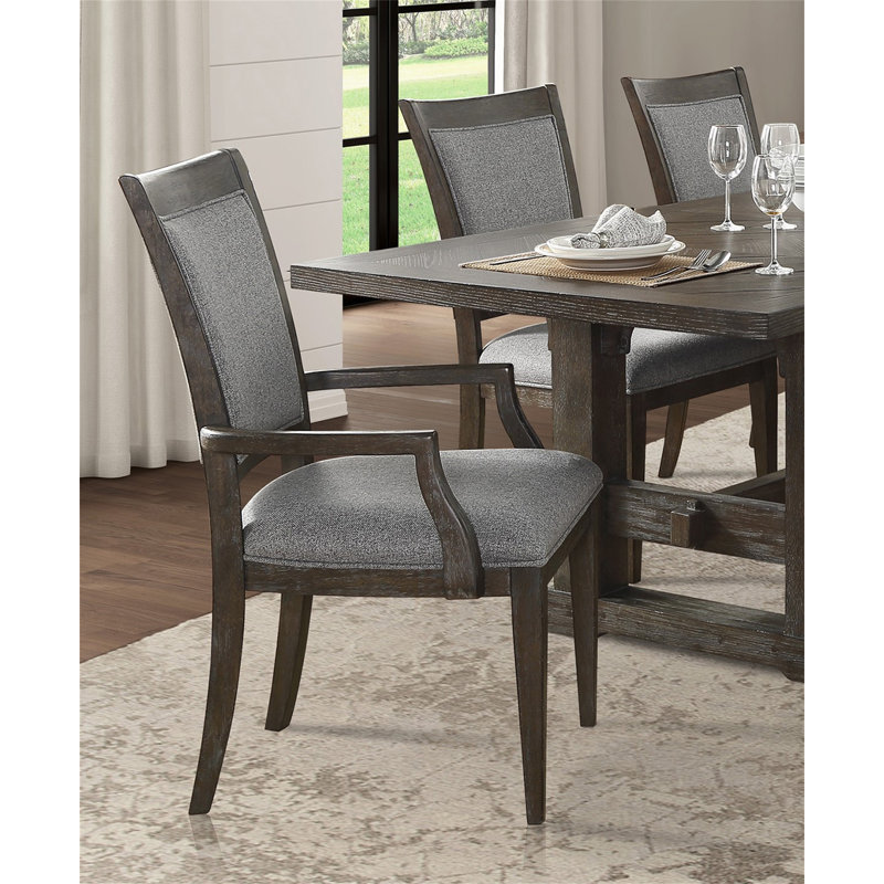Ensemble de 2 fauteuils transitionnels gris et brun, tissu et revêtement de siège en bois