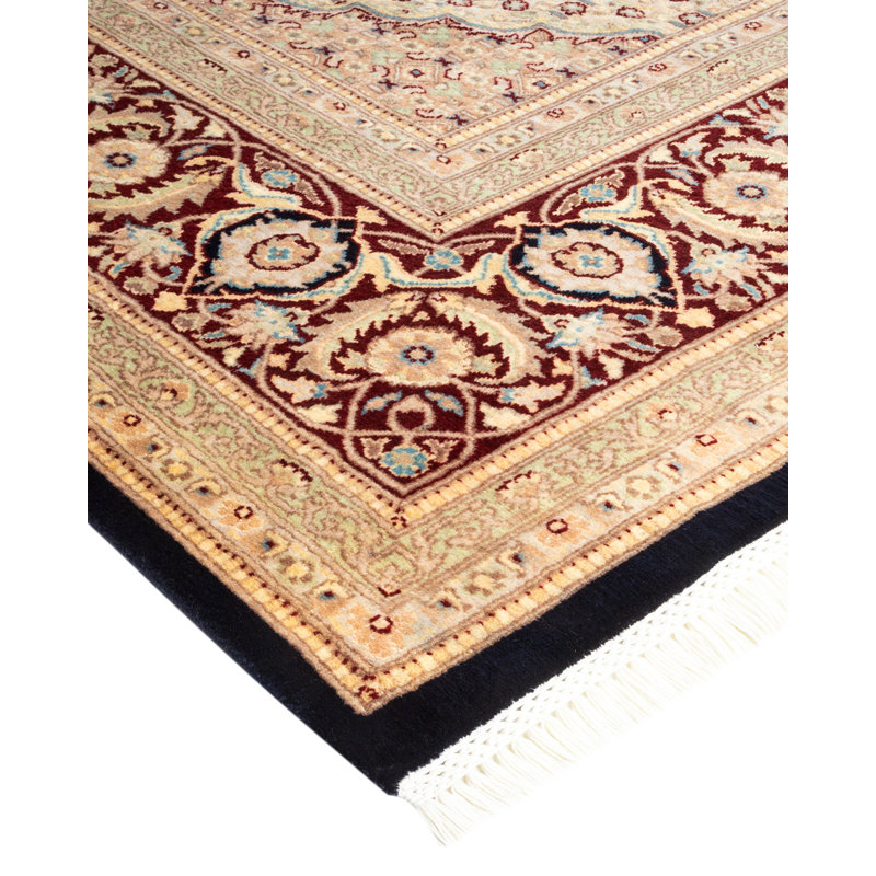 Tapis unique en laine noué à la main 9 pi 1 po x 12 pi 5 po nouvel âge Hayner - bleu / ivoire / rouge