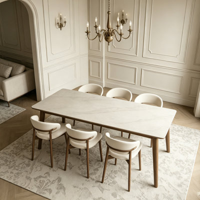 8 - Person White Rectangular Sintered Stone Stone Tabletop Dining Table Set