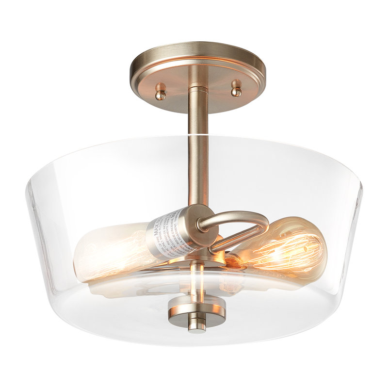 Plafonnier semi-encastré 2 lumières 12 po Komatke, Nickel brossé
