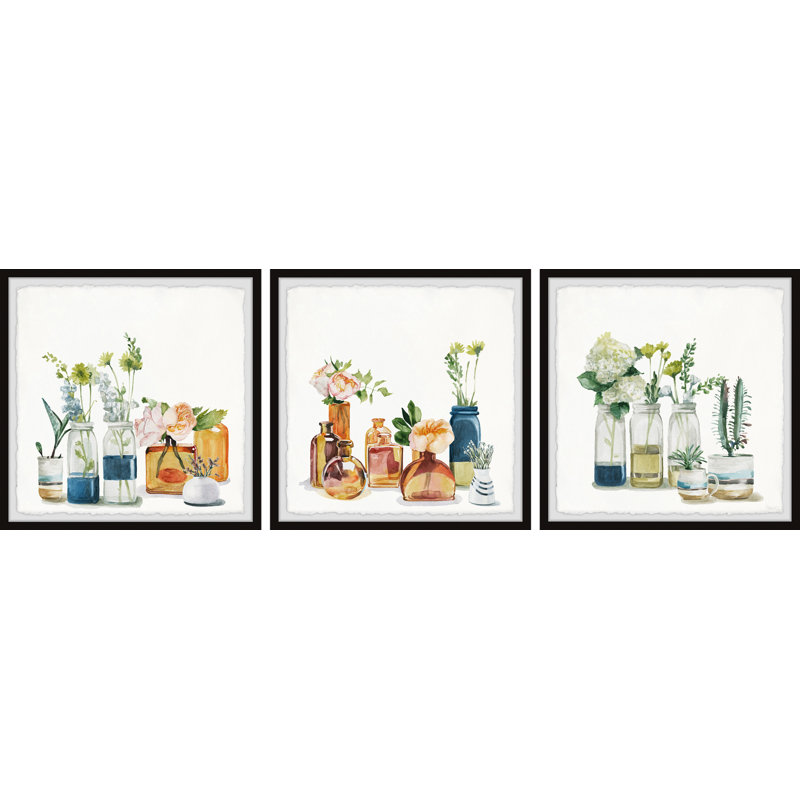 Triptyque arrangement floral facile, H 24 po x l 24 po x P 1,5 po