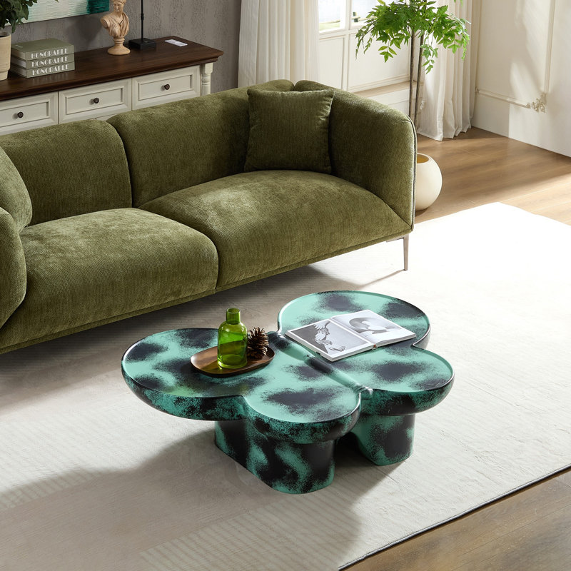 Table basse moderne en faux travertin texturé pour le salon / bureau, vert et noir