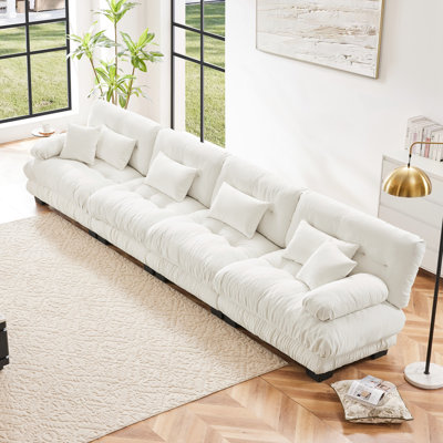 4 canapé modulaire en chenille: blanc confortable pour le bureau. Revêtement. Look exquis. Rembourrage. Combinaisons flexibles offertes. Coussins de taille supplémentaires. Jeté