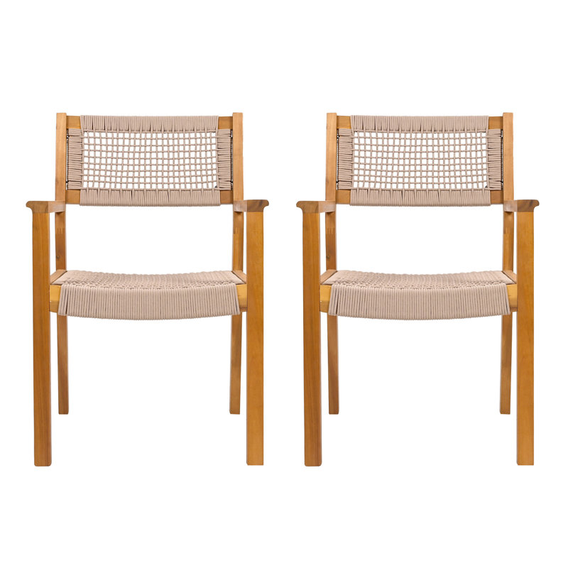 Chaise de salle à manger tressée de 2 en brun avec finition. Fabrication en bois et en corde pour un confort durable. L 22,82 po x P 23,55 po x H 35,39 po. Installation facile. Chaises d'une capacité de poids de 400 lb - fabriquées à partir d'un classique