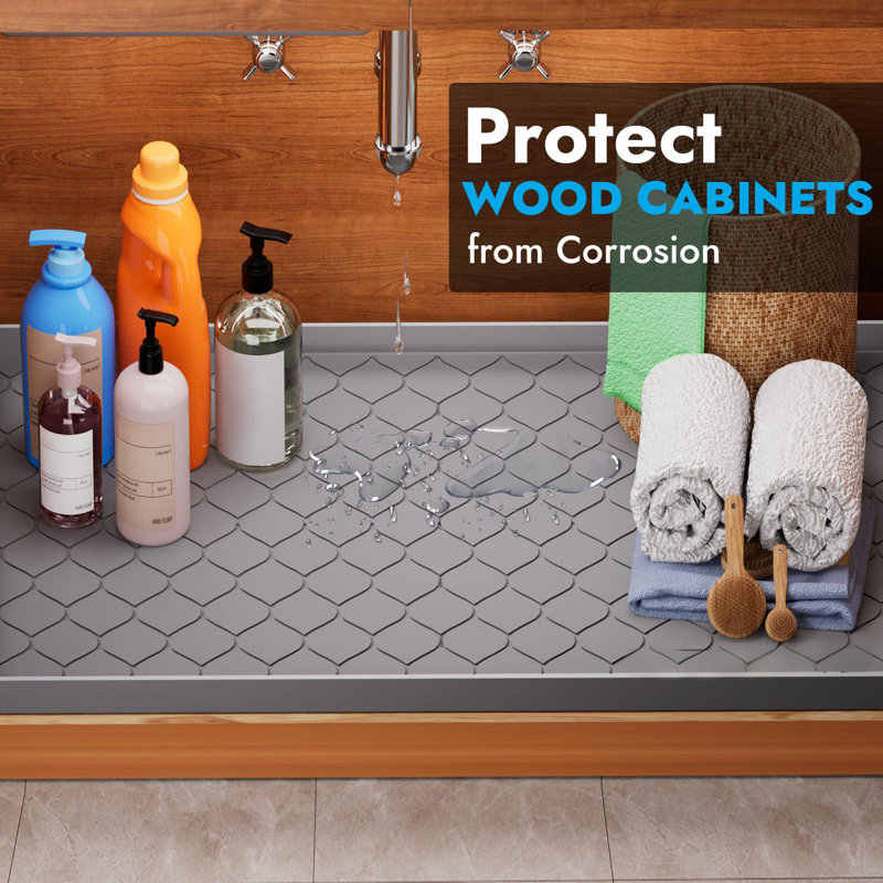Tapis sous l'évier en silicone 34 po x 22 po, essentiels et gadgets de cuisine, doublure de tablette et protecteur d'armoire, plateau de salle de bain imperméable