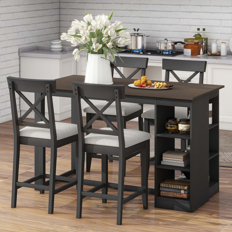 Farmhouse Counter Height Dining Table Set, Brown/Black, Gray/Black