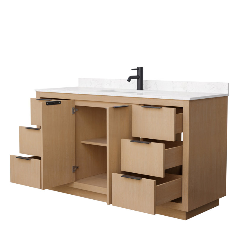 Ensemble de meuble-lavabo simple 60 po Maroni, Marbre de culture de Carrare, Noir mat
