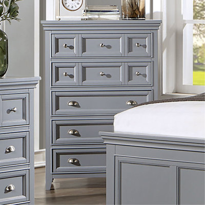 Commode de style transitionnel 1Pc Commode à 5 tiroirs et boutons ronds en feutre avec glissières à roulement à billes