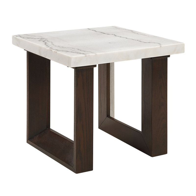 Table de bout Edwyn avec plateau en marbre naturel blanc et finition espresso