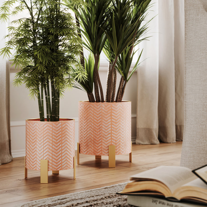 Candiace Bohemian Indoor Metal Pot Planter 4-Leg Metal Base - Set