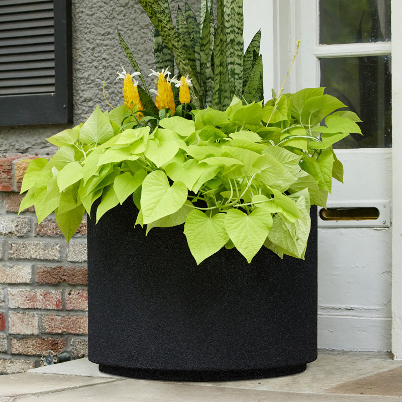 Gita Large Lightweight Outdoor 23" x 19" Round Planter Box, Black Granite