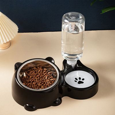 Cats Bowl, deux en un, chien d'eau, bol d'eau, bol à riz pour animaux, 10,43 x 4,72 x 3,15 po, noir