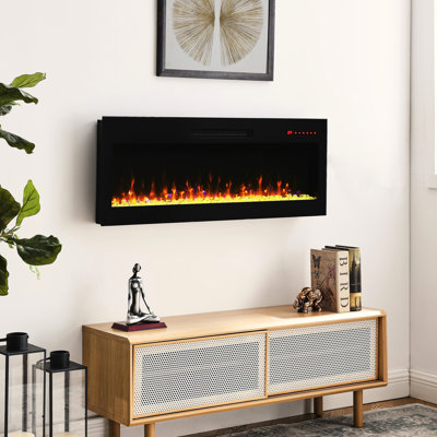 Wall Mounted Fireplace 42", , 16 Flame & Ember Bed Colors, 400 Sq. Ft. Heating 42 Inch Fireplace, Tempered Glass, 11 Temperature Settings, 5 Settings Of Brightness