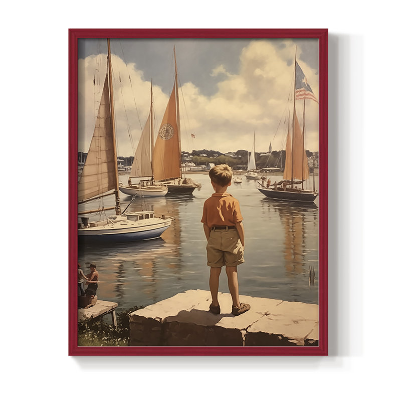 NAUTICAL Series DCV, reproduction encadrée - bois massif, H 15 po x l 12 po, Rouge