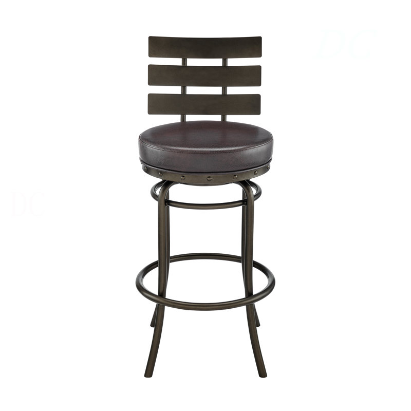 Tabouret de bar ou de comptoir pivotant Tatyana au fini moka avec similicuir brun