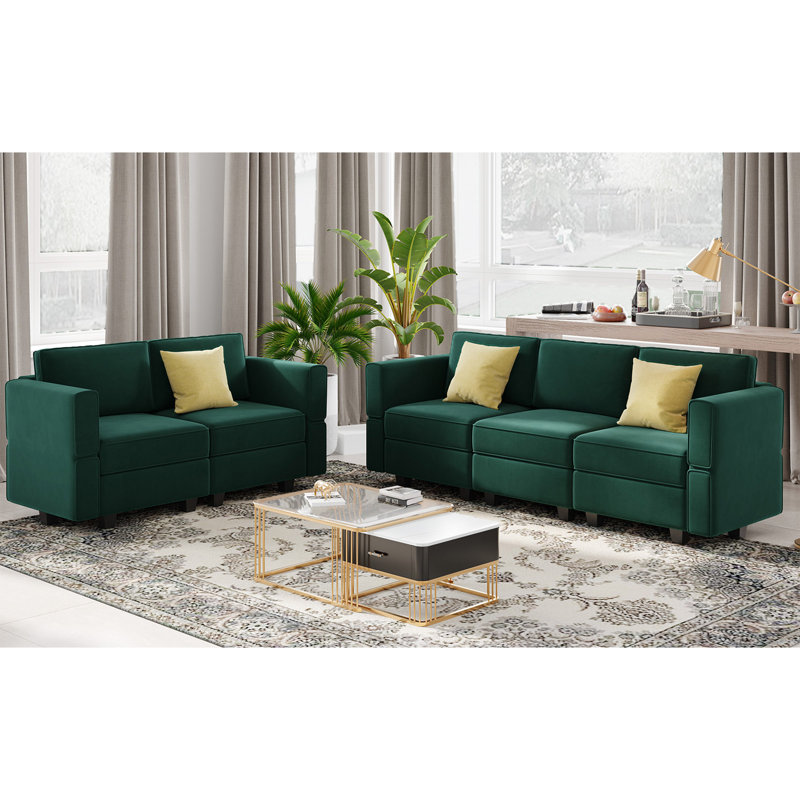 Canapé modulaire en velours Teangela, Velours vert