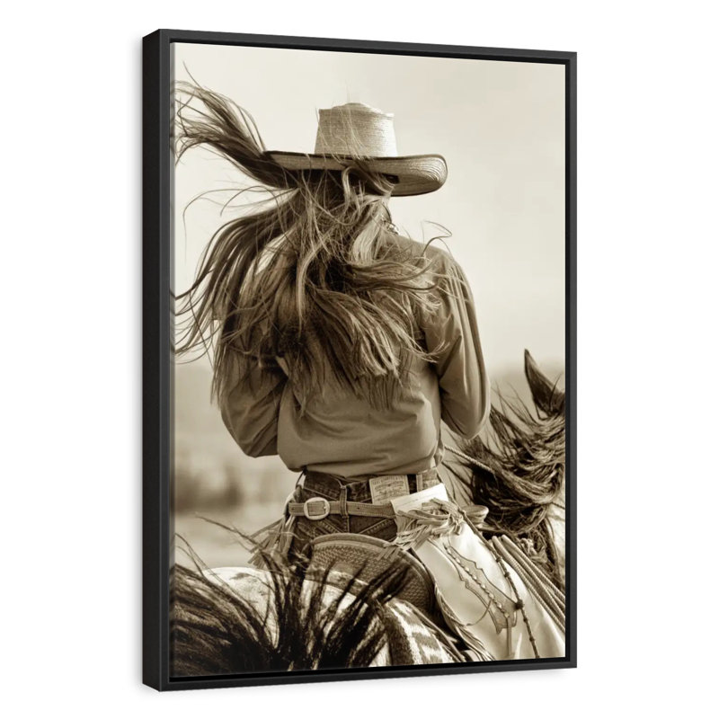 Sépia Cowgirl, 31 po x 46 po, Cadre flottant noir