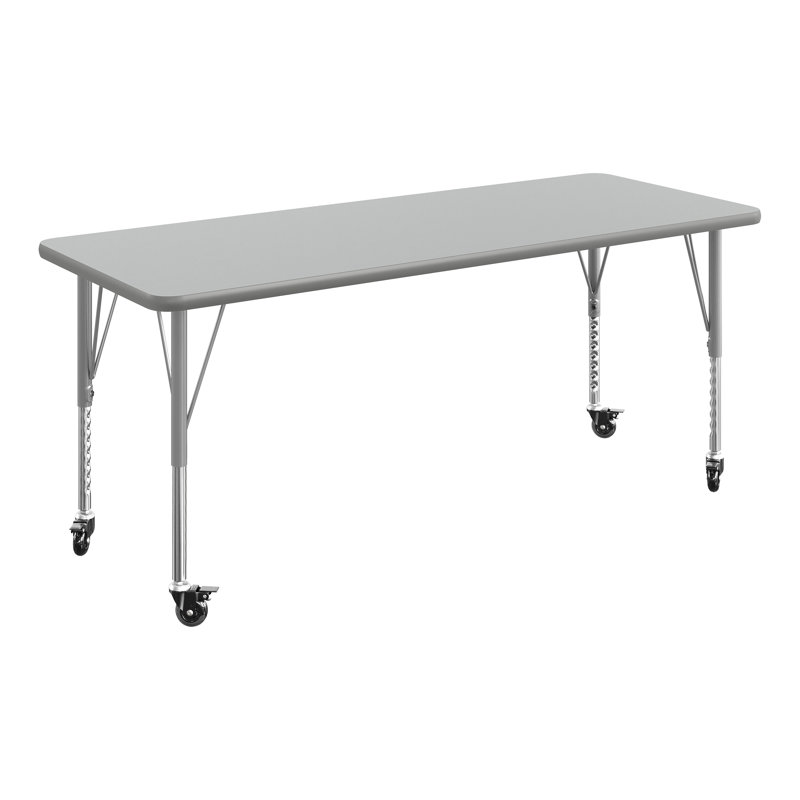Table d'activités rectangulaire commerciale à hauteur réglable avec roulettes verrouillables, Grey