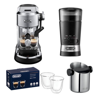 Dedica Maestro Plus Coffee Machine, Knock Box, Grinder & Latte Glasses