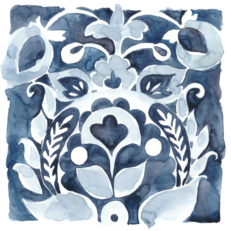 «Indigo Ornament II», peinture sur toile tendue, H 12 po x l 12 po