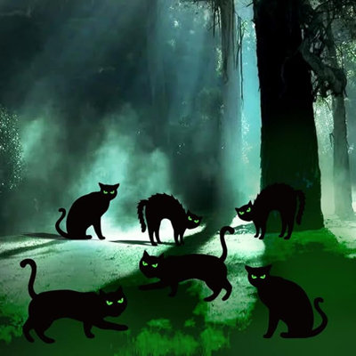 Décorations d'Halloween en plein air, panneaux de décoration de chat noir de 6 carats avec piquets, silhouette effrayante avec des yeux foncés, plastique ondulé, décorations de pelouse imperméables pour les enfants