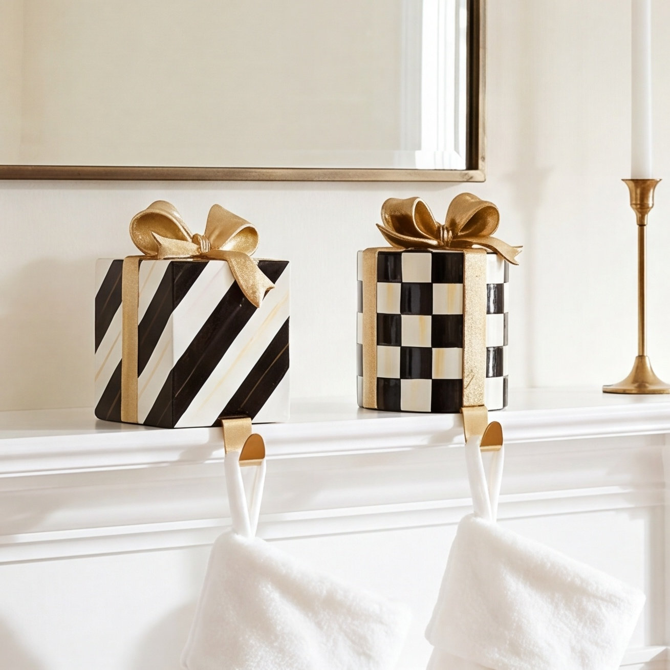 MacKenzie-Childs Stocking Holder Set, Black/White/Gold