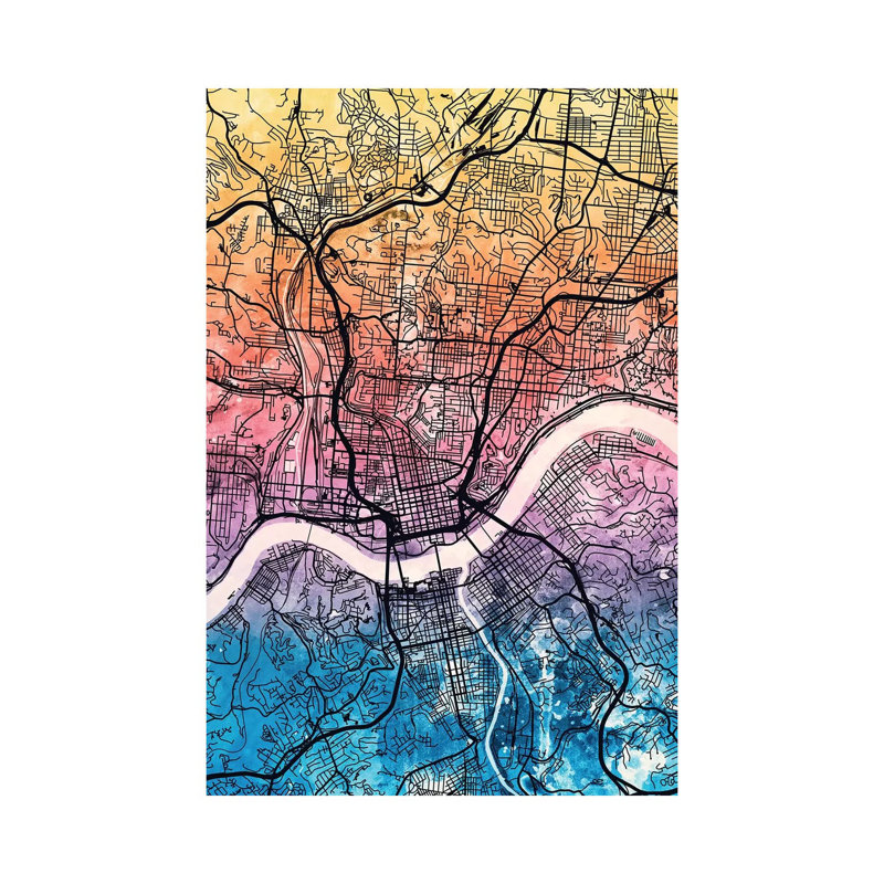 Cincinnati Ohio City Map IV by Michael Tompsett - 1 Piece Wrapped Canvas Wall Art, 20.32 cm H x 30.48 cm W