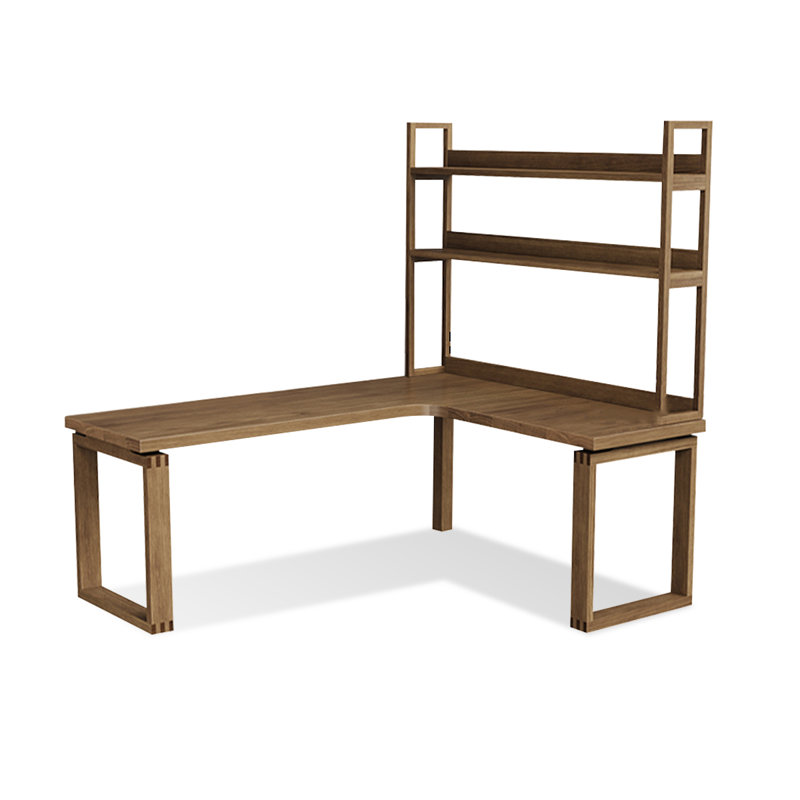 Bureau en bois massif en L noyer clair, Retour à droite, H 74,8 po x l 86,61 po x P 55,12 po