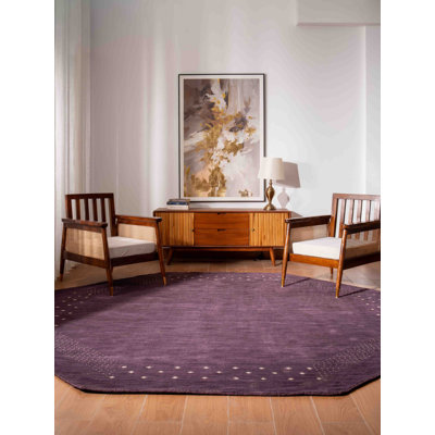 Maggiemae Hand Knotted Loom Wool Eco-Friendly Area Rugs - Octagon, Purple Color, Contemporary Modern Design, High Pile Thick Handmade Anti Skid Area Rugs for Living Room, Bed Room