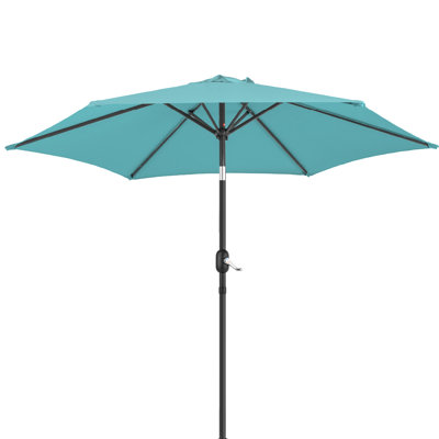 9Ft Patio Umbrella With Easy Crank & Push-Button Tilt, Waterproof Polyester Market Table Umbrella For Garden, Backyard, Deck, Pool