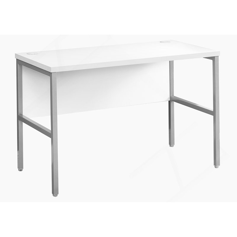 Bureau d'ordinateur moderne en stratifié blanc de 48 pouces avec pieds en métal argenté, idéal pour la maison et le bureau, durable et élégant