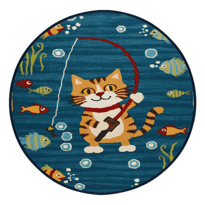  Washable Fishing Cat Big Cats Area Rug