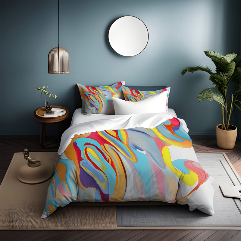 Blue/Red/Yellow Microfiber Duvet Cover Set, Housse de couette pour très grand lit et 2 très