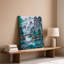 Toile, "Serene Misty Forest Scene", avec un pont en bois gracieusement arqué qui enjambe une rivière tranquille entourée d'une toile luxuriante-1114030481