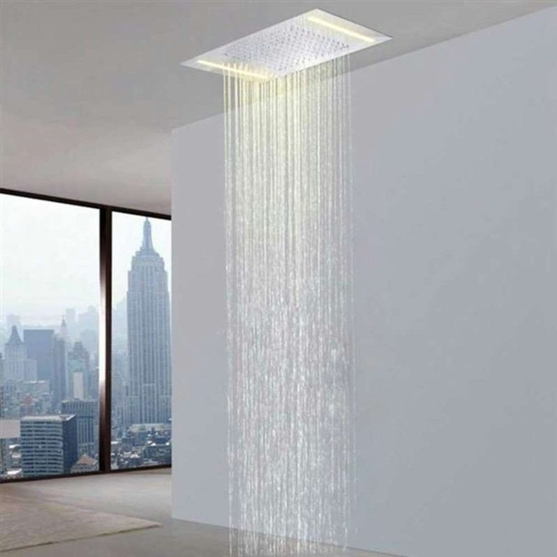 Luna Recessed Shower Head with Single Color LED Shower Head in Chrome Finish