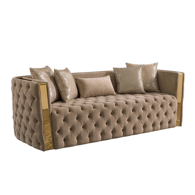 Doruk Velvet Button Tufted Sofa, 30" H x 92.91" W x 33.86" D Duplicate, Gray