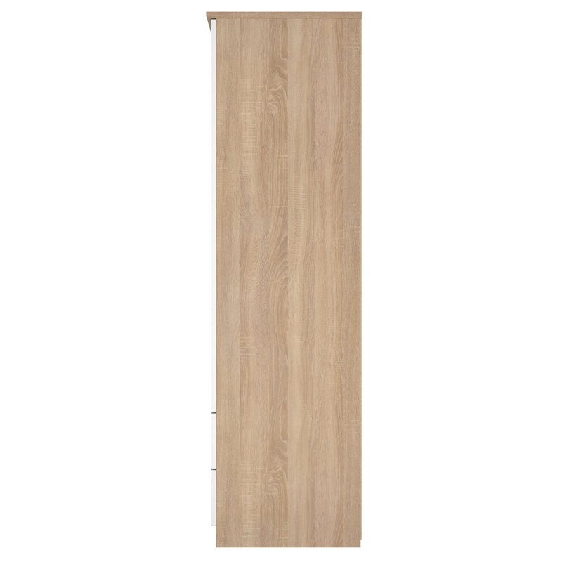 Bhodhini Manufactured Wood Wardrobe, White Gloss/Bardolino Oak
