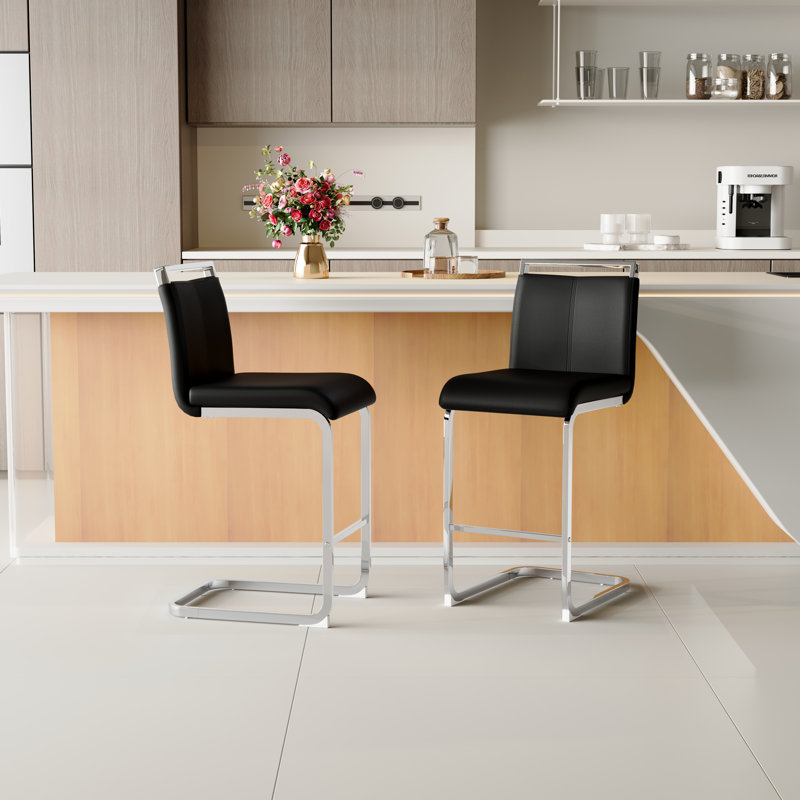 Tabouret de comptoir rembourré Mikale, Noir, 2