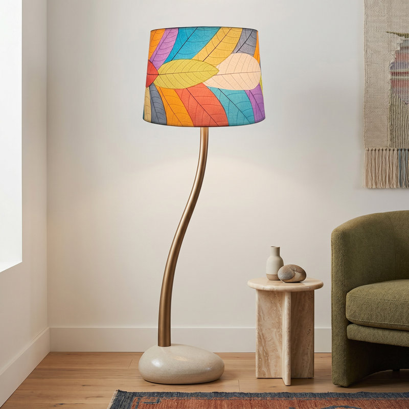 Abat-jour tambour Real Leaf en rouge / bleu / rose, H 12 po x l 18 po x P 18 po, Rouge / bleu / rose