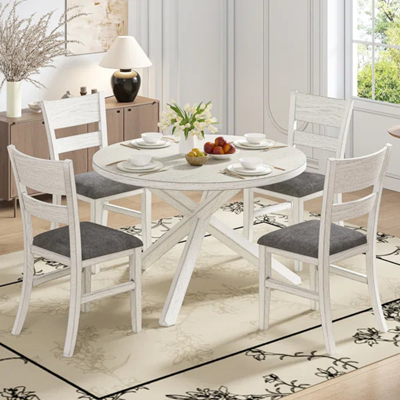 Ensemble 5 pièces de table de salle à manger en bois massif avec chaises rembourrées et dossier