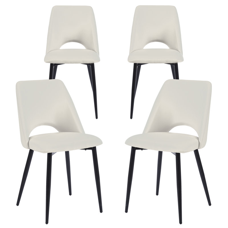 Crownover Dandridge Leonteen Side Chair, Upholstered Cushion Padded Curved Leather Backrest & Seat w/Metal Legs, White