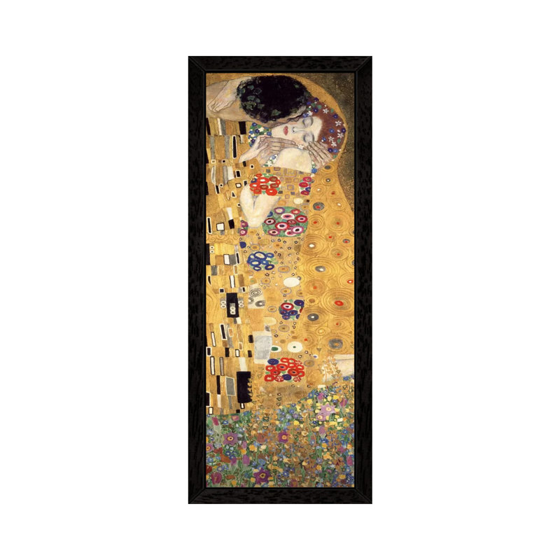 The Kiss, Cropped Vertical by Gustav Klimt - Print on Canvas, 121.92 cm H x 40.64 cm W, Black Floater Framed