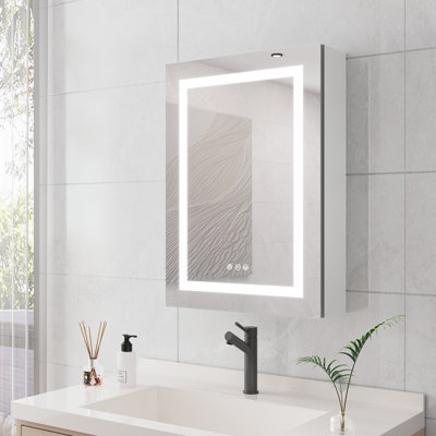 Armoire à miroir murale pour salle de bain 20 x 28 pouces - lumières DEL, brouillard, imperméable, à intensité variable. 3000k ~ 6000k, commutateur, rangement