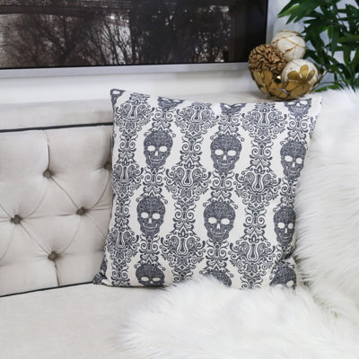 Gothic Damask Skull Throw Pillow 20x20 Polyester Set of 2 Gray