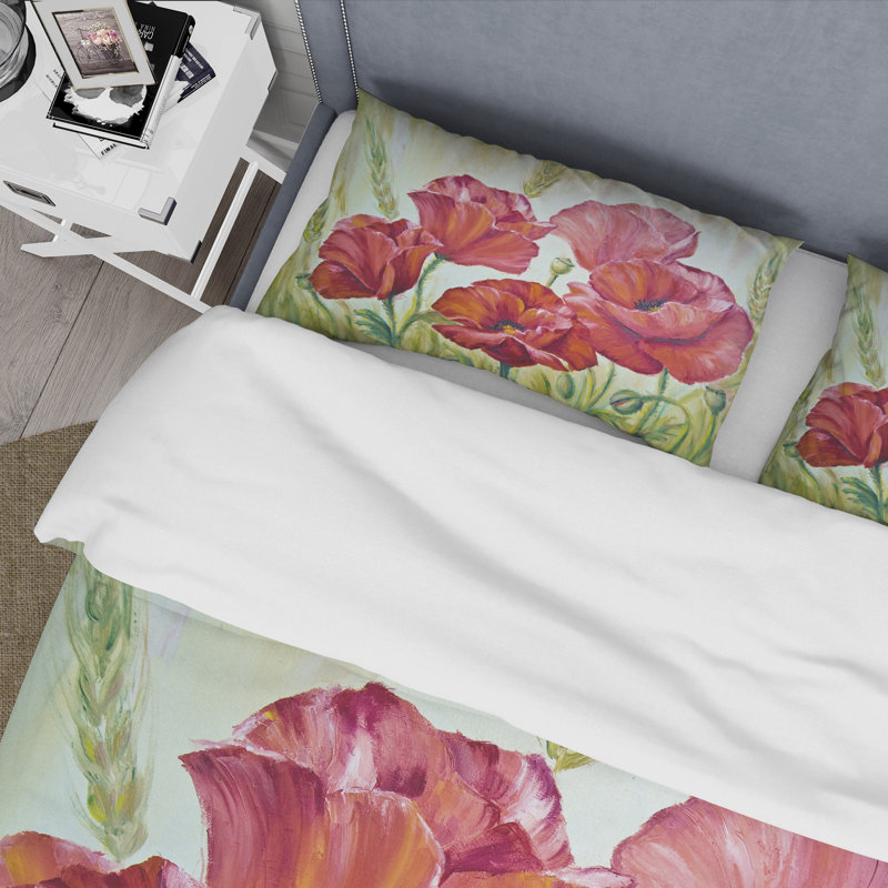 Blossoming Poppies In The Morning III - Ensemble de housse de couette traditionnel - Microfibre de polyester