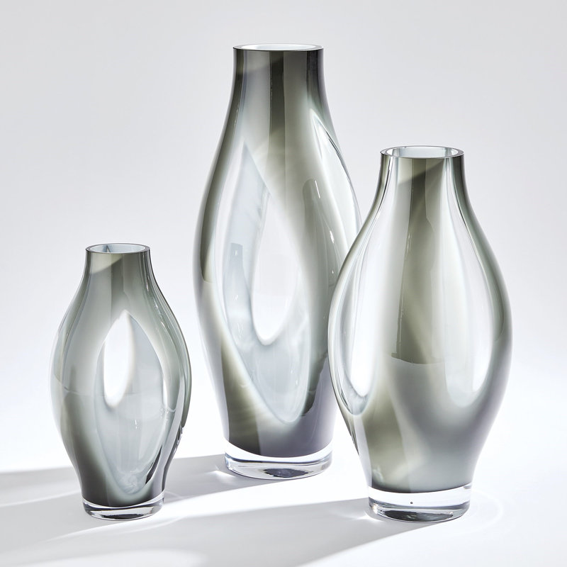 Glass Table Vase, 12" H x 6.25" W x 6.25" D, Gray
