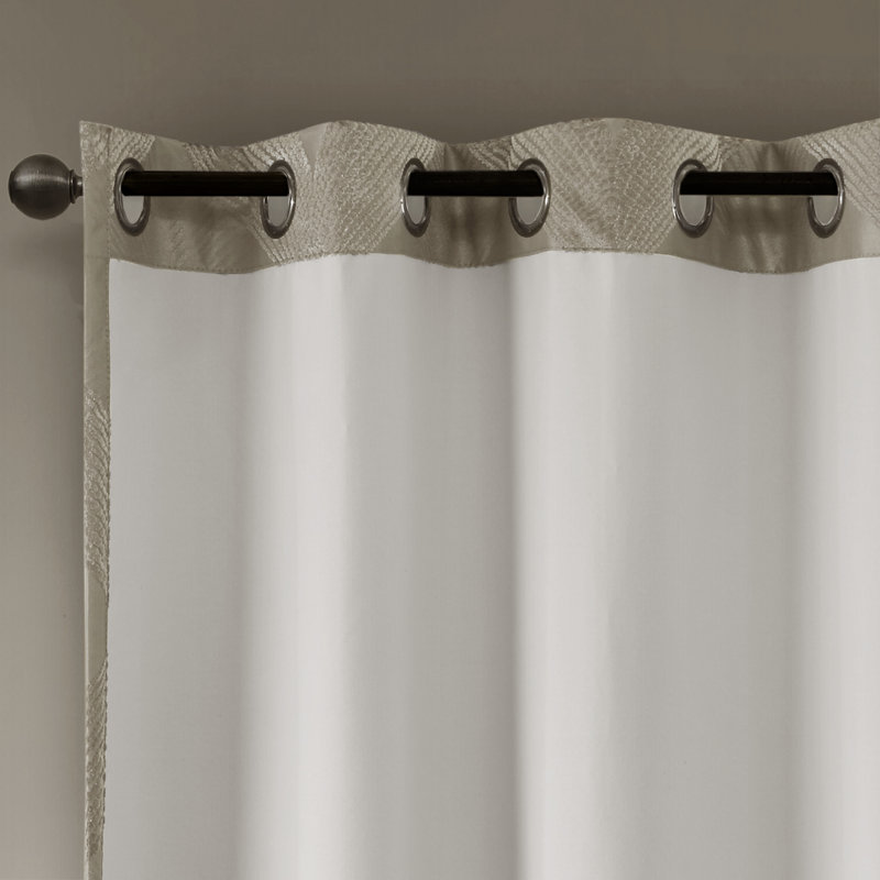 Gray Geometric Embroidered Light-Filtering Curtain Panel